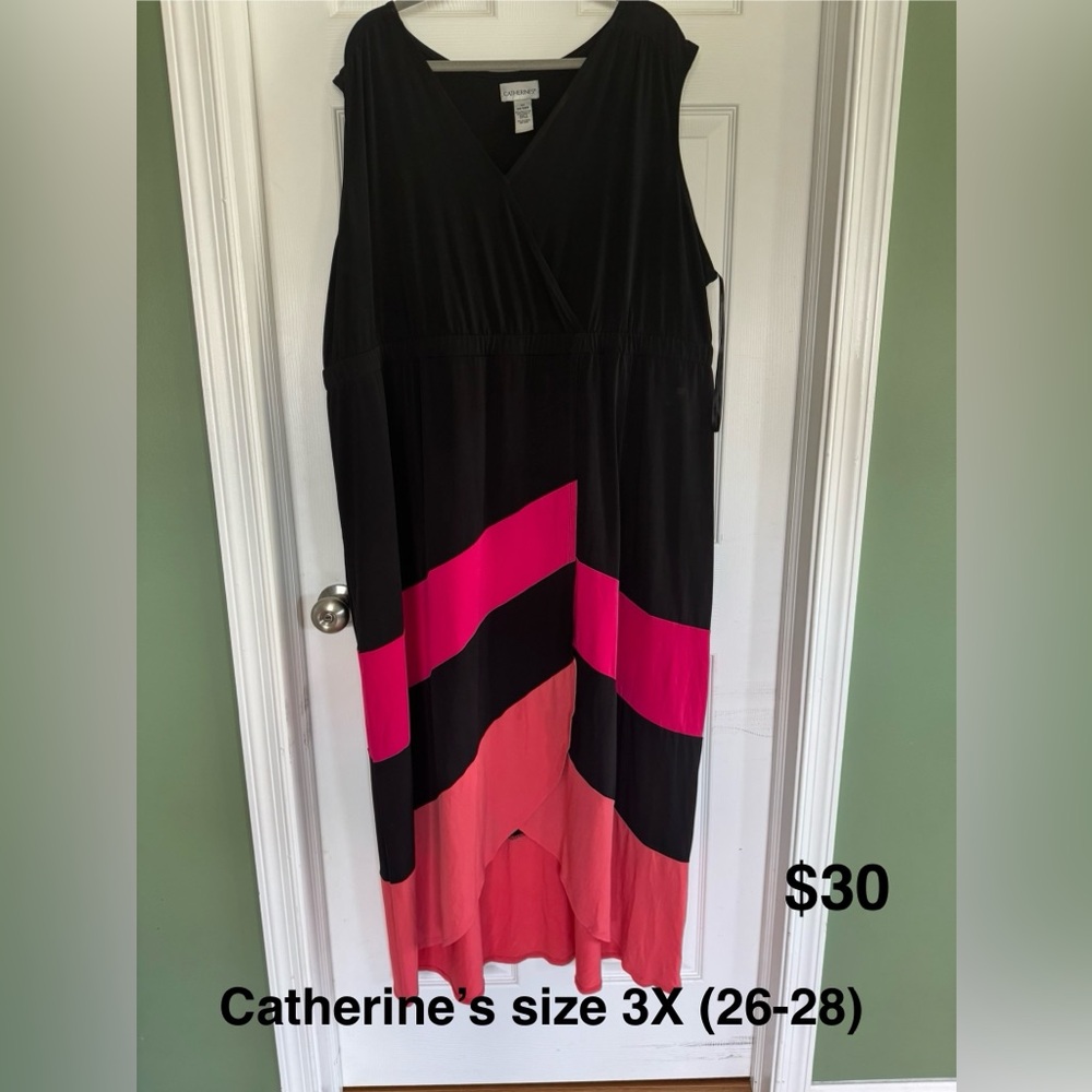 Catherine’s B-neck Black Maxi Dress with Pink and Coral Panels